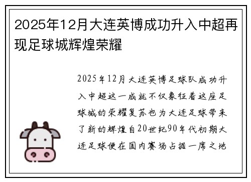 2025年12月大连英博成功升入中超再现足球城辉煌荣耀 2025年12月大连英博成功升入中超再现足球城辉煌荣耀